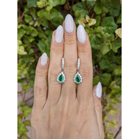 1.27 Ct.Tw. Emerald Natural Diamond Pave Earrings, 18K White Gold Life Style