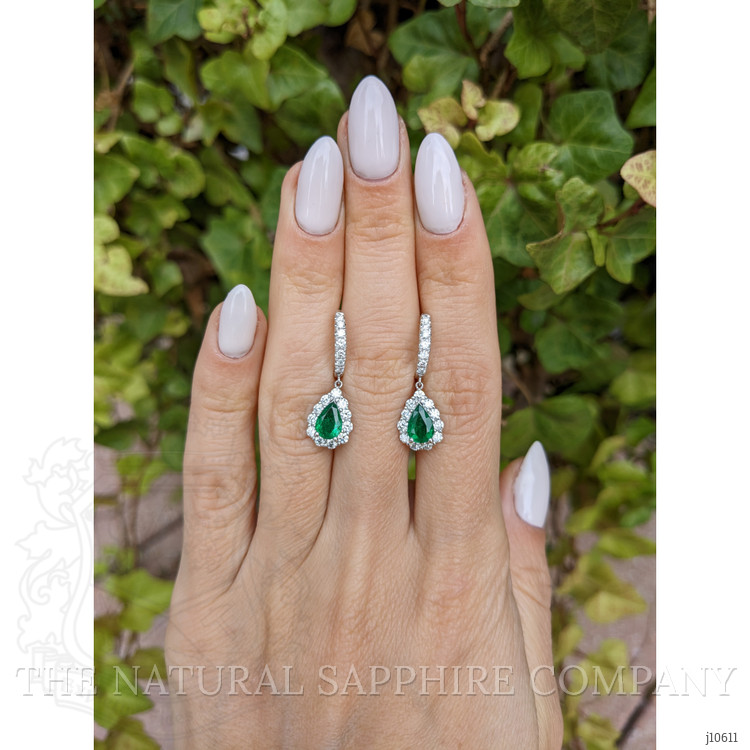 1.27 Ct.Tw. Emerald Natural Diamond Pave Earrings, 18K White Gold