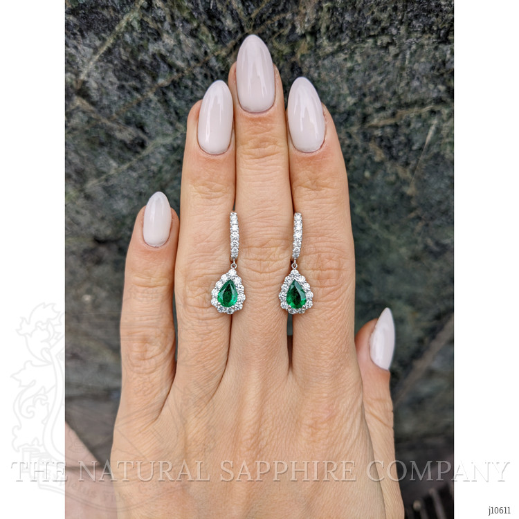 1.27 Ct.Tw. Emerald Natural Diamond Pave Earrings, 18K White Gold