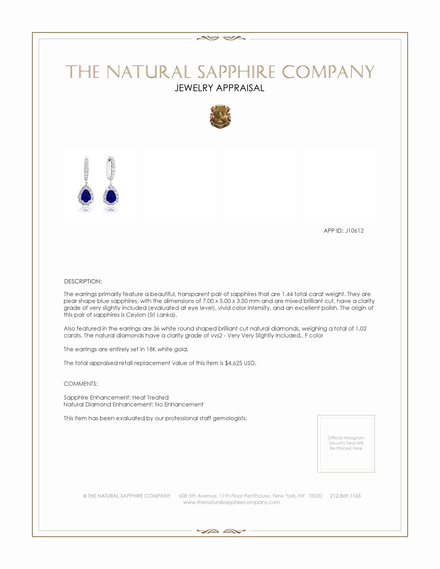 1.44 Ct.Tw. Blue Sapphire and Natural Diamond Pave Earrings, 18K White Gold