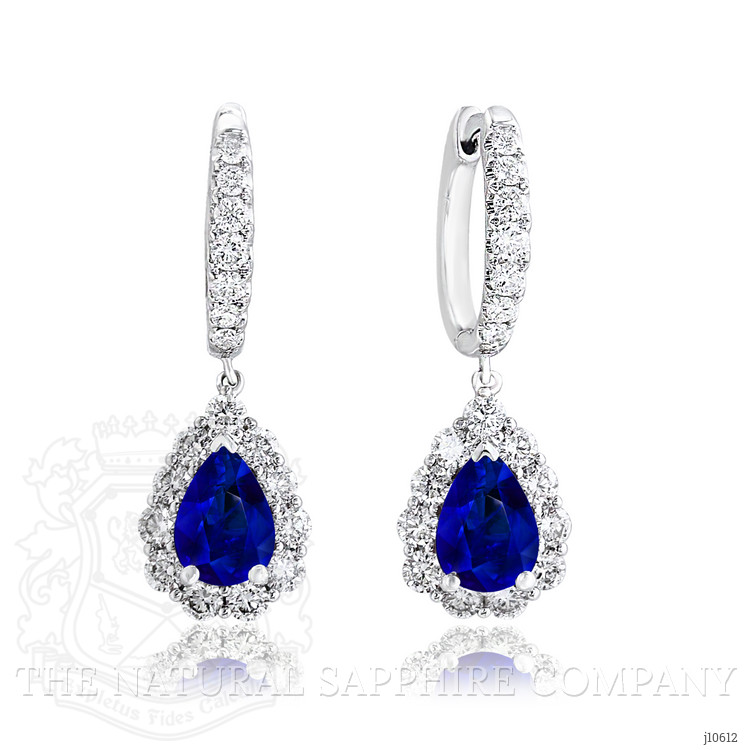 1.44 Ct.Tw. Blue Sapphire and Natural Diamond Pave Earrings, 18K White Gold