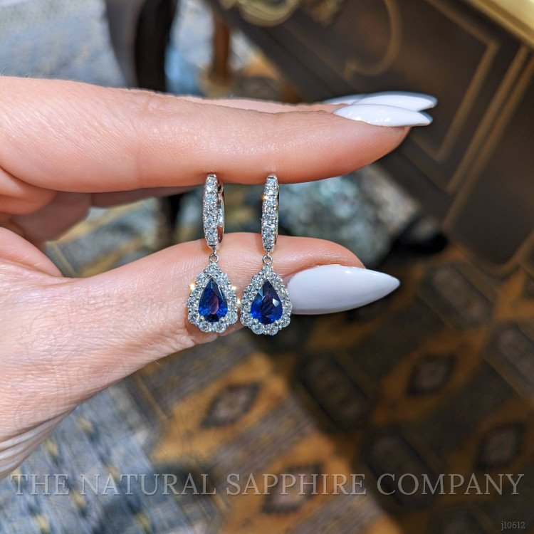 1.44 Ct.Tw. Blue Sapphire and Natural Diamond Pave Earrings, 18K White Gold