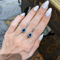 1.44 Ct.Tw. Blue Sapphire and Natural Diamond Pave Earrings, 18K White Gold Life Style