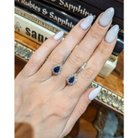 1.44 Ct.Tw. Blue Sapphire and Natural Diamond Pave Earrings, 18K White Gold Life Style