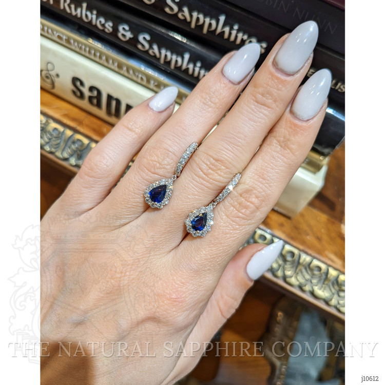 1.44 Ct.Tw. Blue Sapphire and Natural Diamond Pave Earrings, 18K White Gold