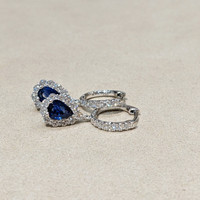 1.44 Ct.Tw. Blue Sapphire and Natural Diamond Pave Earrings, 18K White Gold Life Style