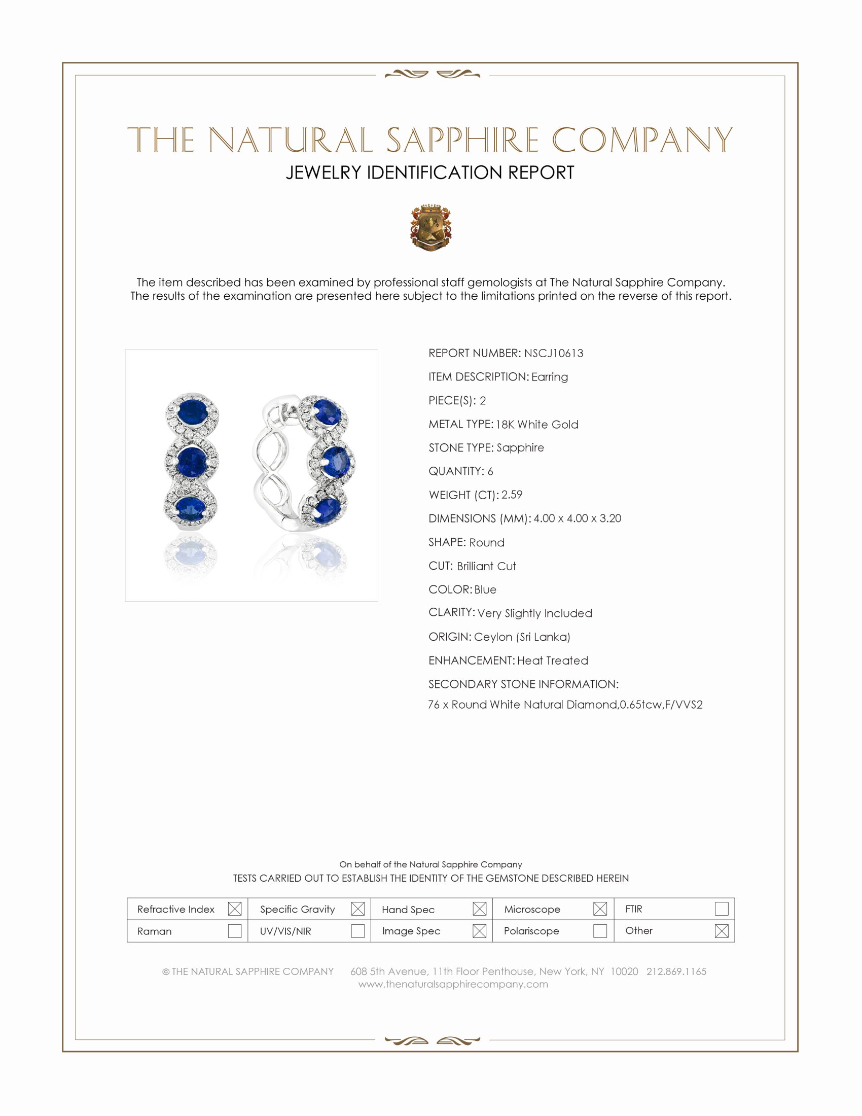 2.59 Ct.Tw. Blue Sapphire and Natural Diamond Pave Earrings, 18K White Gold
