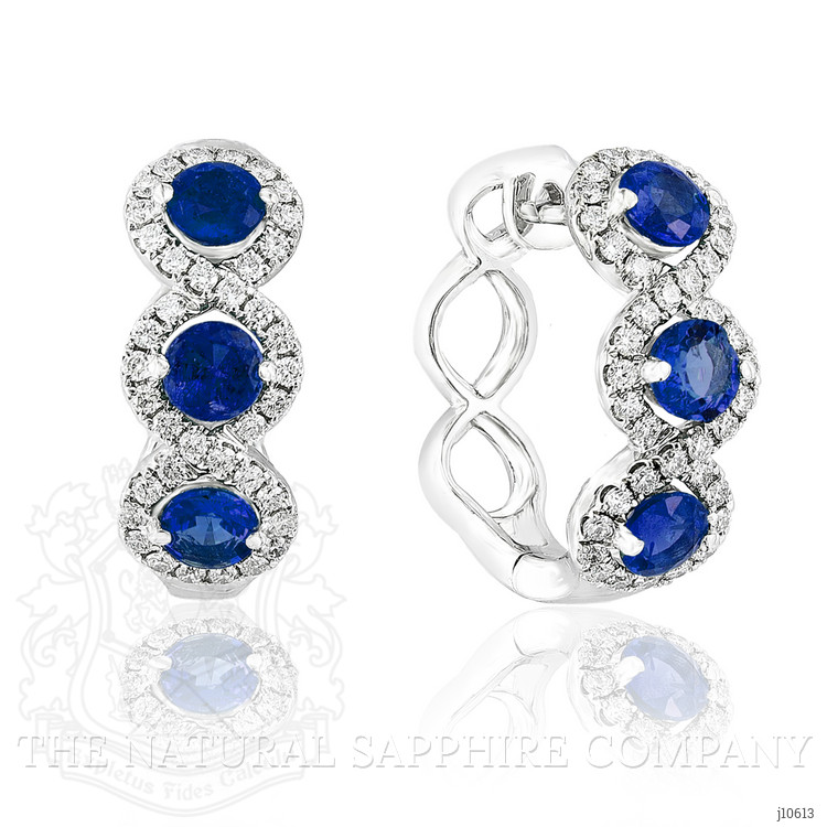 2.59 Ct.Tw. Blue Sapphire and Natural Diamond Pave Earrings, 18K White Gold