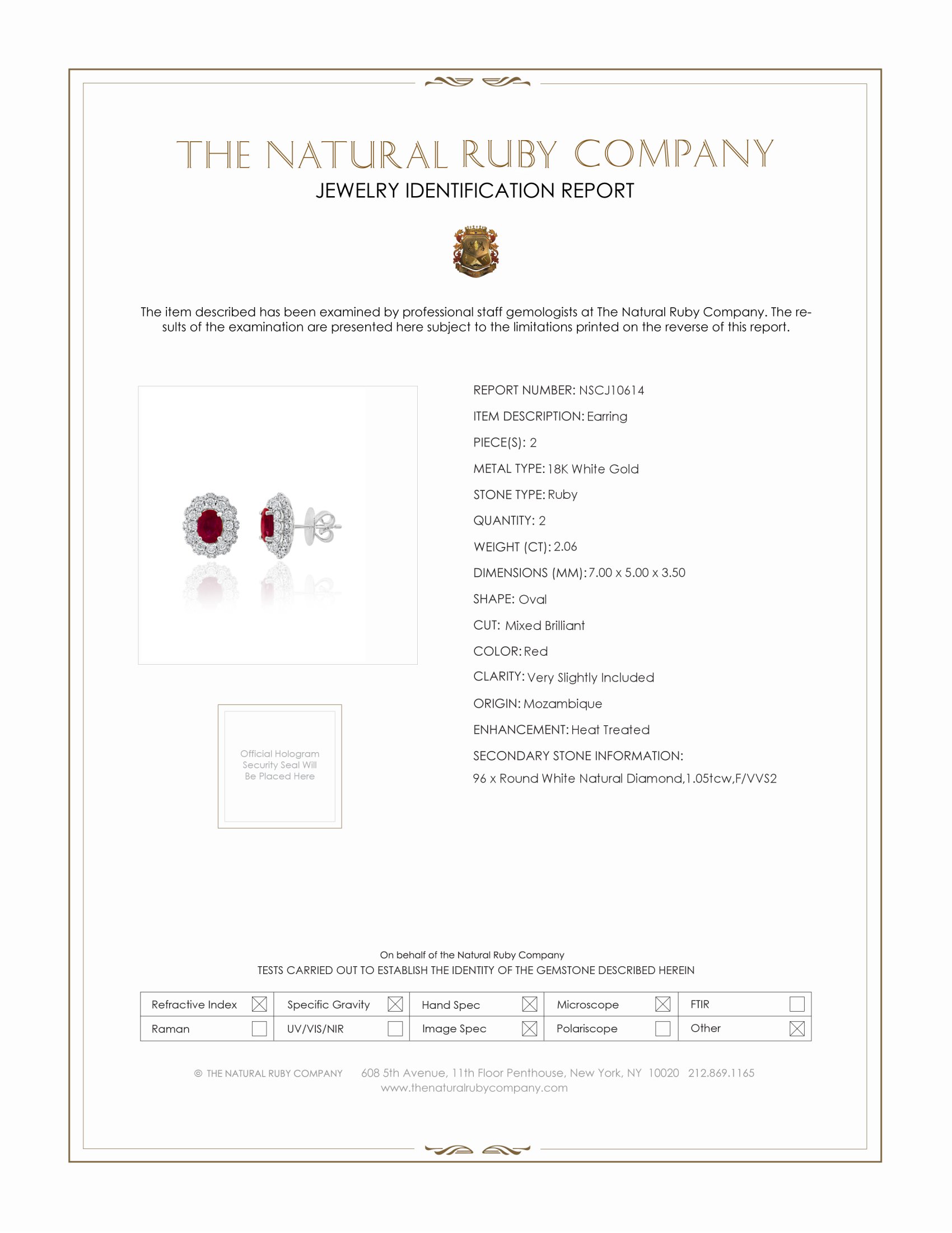 2.06 Ct.Tw. Ruby and Natural Diamond Pave Earrings, 18K White Gold