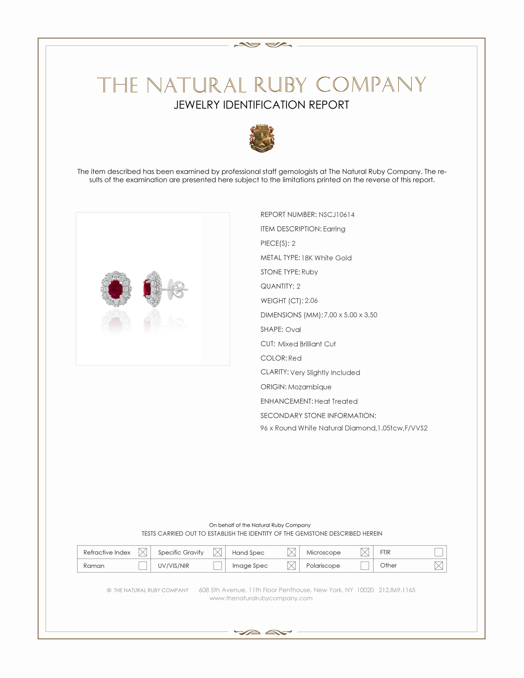 2.06 Ct.Tw. Ruby and Natural Diamond Studs Earrings, 18K White Gold