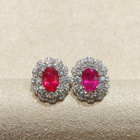 2.06 Ct.Tw. Ruby Natural Diamond Pave Earrings, 18K White Gold Image