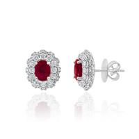 2.06 Ct.Tw. Ruby Natural Diamond Pave Earrings, 18K White Gold Image