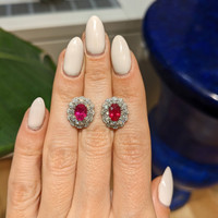 2.06 Ct.Tw. Ruby Natural Diamond Pave Earrings, 18K White Gold Life Style