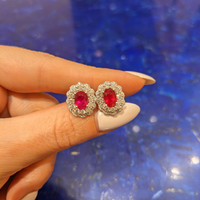 2.06 Ct.Tw. Ruby Natural Diamond Pave Earrings, 18K White Gold Life Style