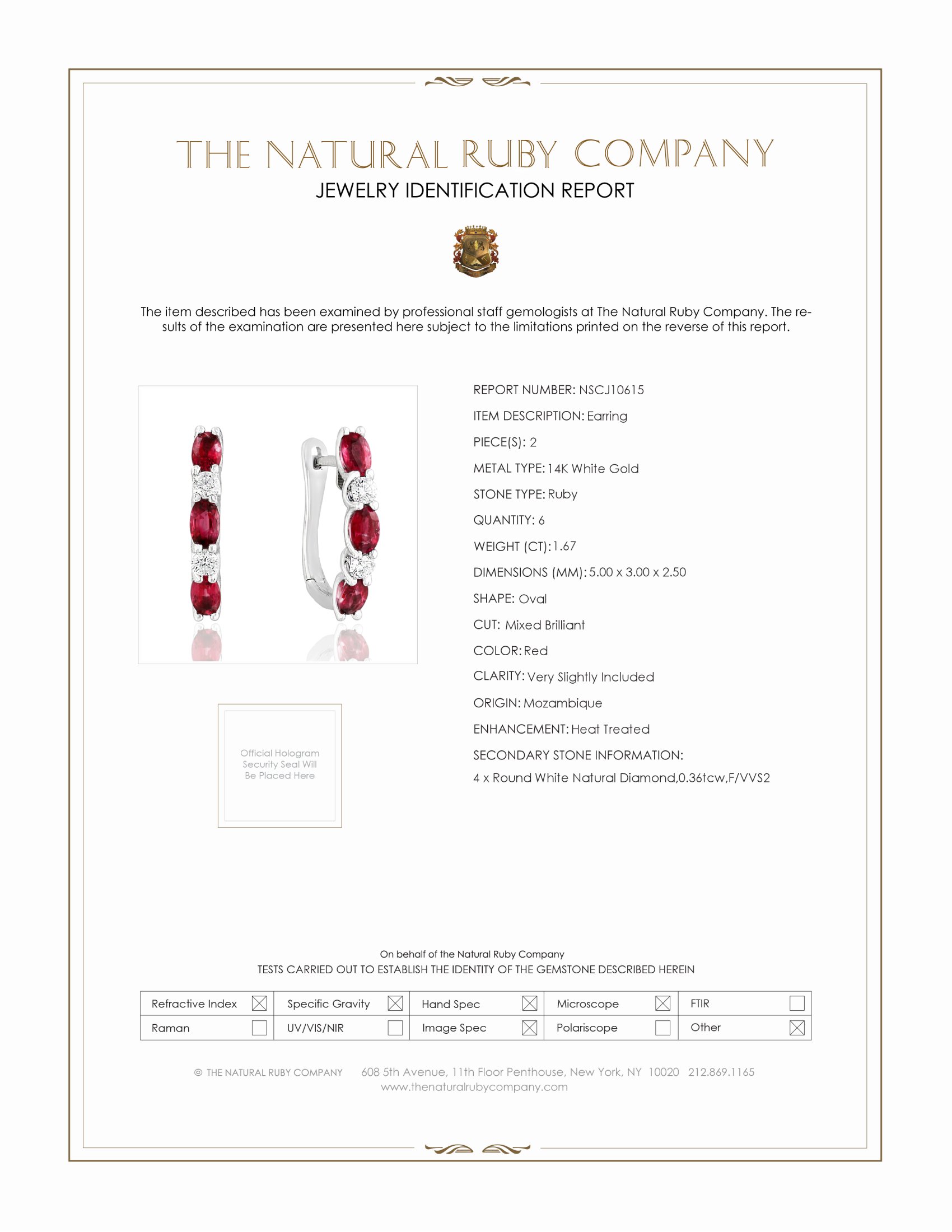 1.67 Ct.Tw. Ruby and Natural Diamond Hoops Earrings, 14K White Gold