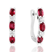 1.67 Ct.Tw. Ruby Natural Diamond Hoops Earrings, 14K White Gold Image