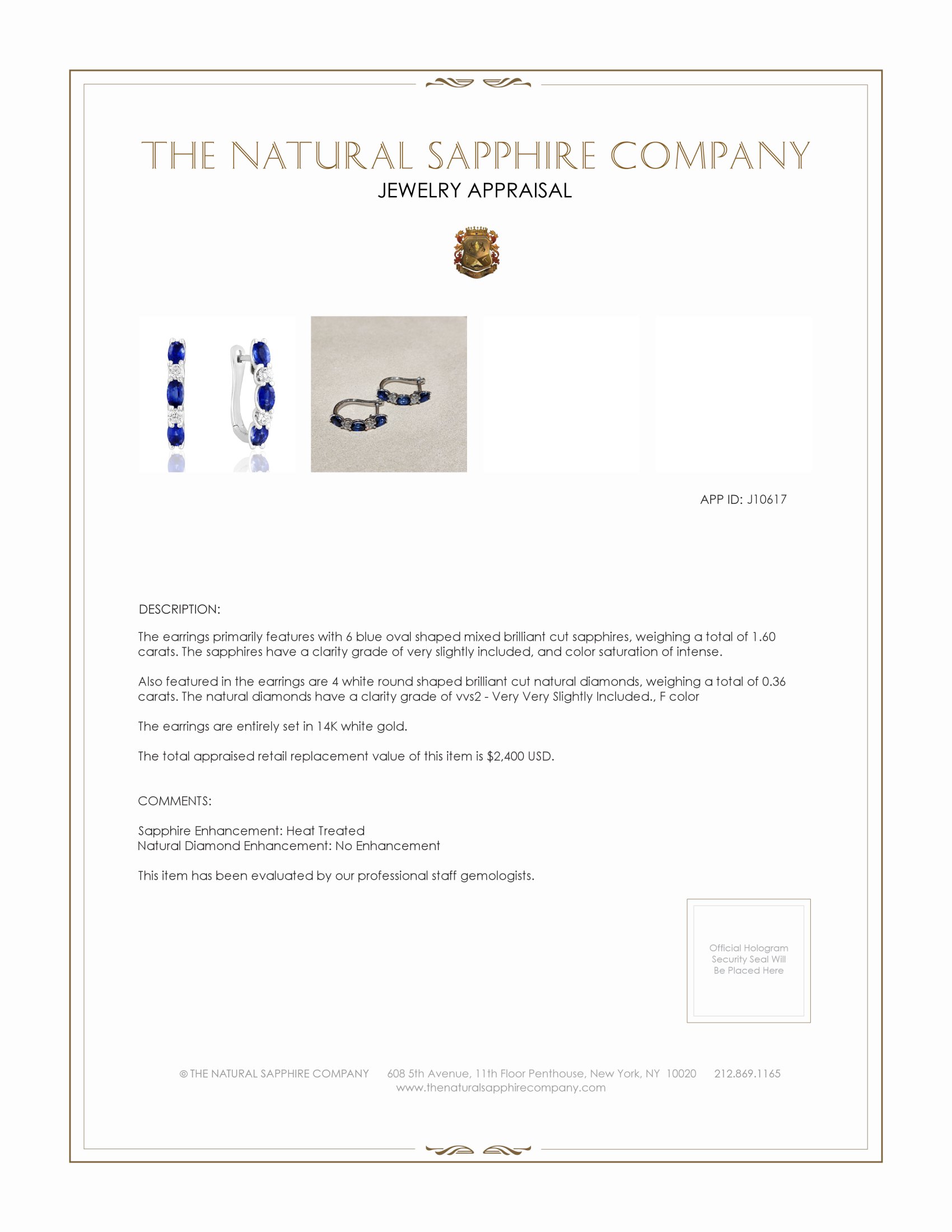 1.60 Ct.Tw. Blue Sapphire and Natural Diamond Hoops Earrings, 14K White Gold
