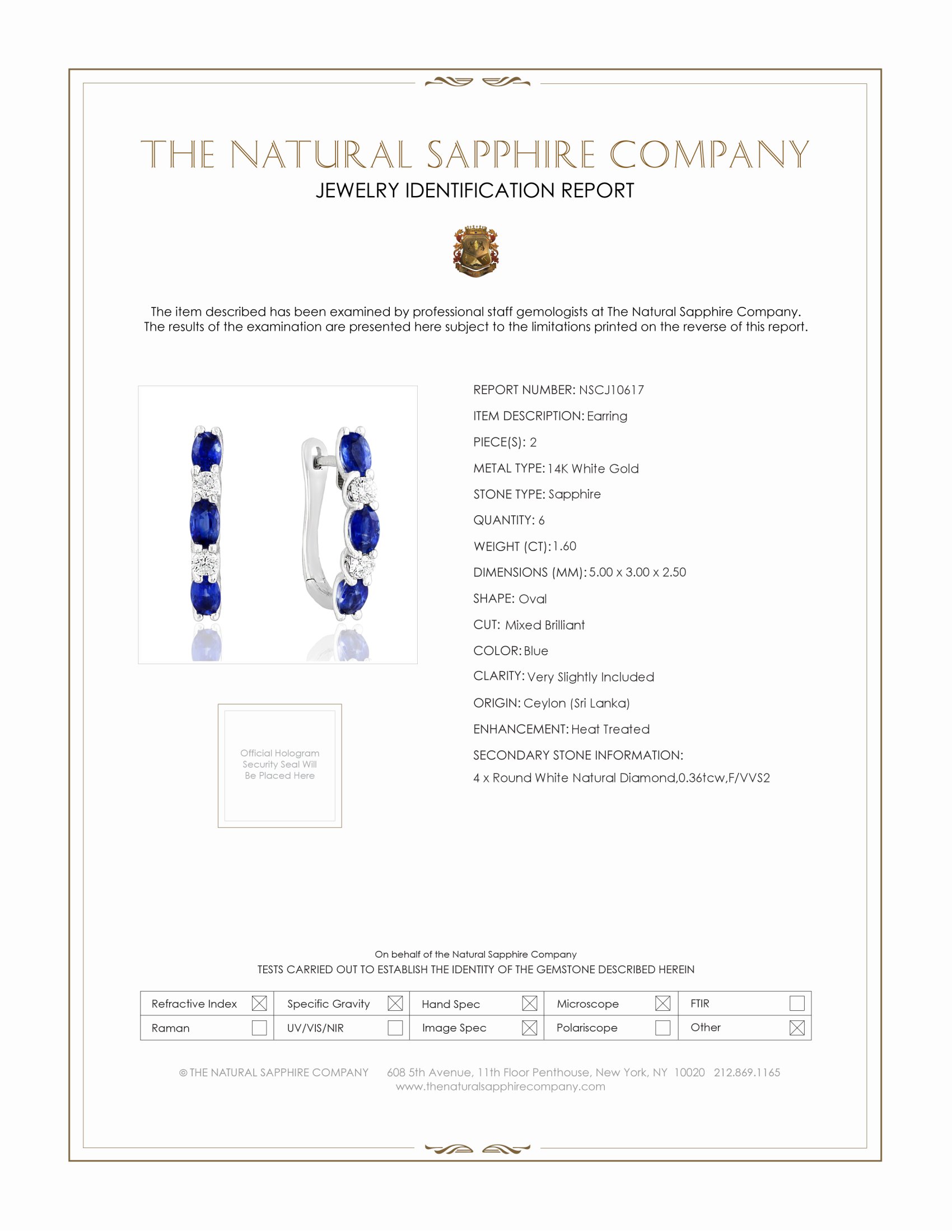 1.60 Ct.Tw. Blue Sapphire and Natural Diamond Hoops Earrings, 14K White Gold