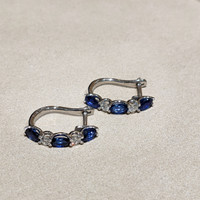 1.60&nbsp;Ct.Tw.Total Carat Weight Blue Sapphire and Natural Diamond Hoops Earrings, 14K White Gold Image
