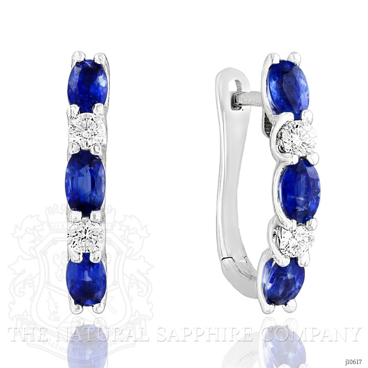 1.60 Ct.Tw. Blue Sapphire and Natural Diamond Hoops Earrings, 14K White Gold