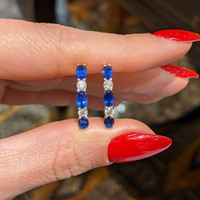 1.60&nbsp;Ct.Tw.Total Carat Weight Blue Sapphire and Natural Diamond Hoops Earrings, 14K White Gold Life Style