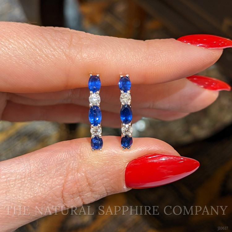 1.60 Ct.Tw. Blue Sapphire and Natural Diamond Hoops Earrings, 14K White Gold