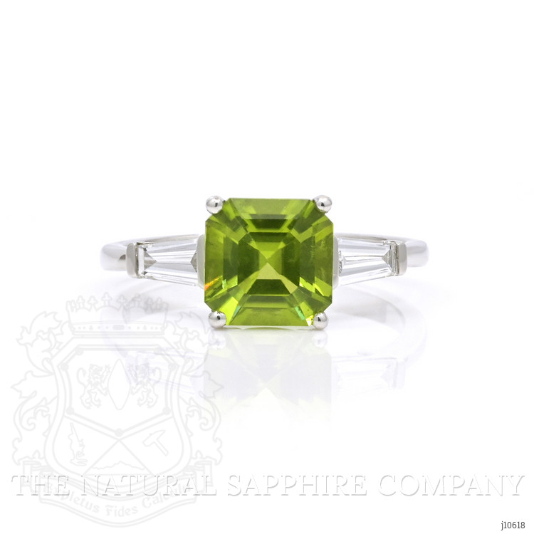 1.83 Ct. Green Peridot and Natural Diamond Three Stone Ring, Platinum 950