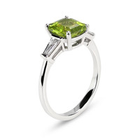 1.83 Ct. Green Peridot and Natural Diamond Three Stone Ring, Platinum 950 Image