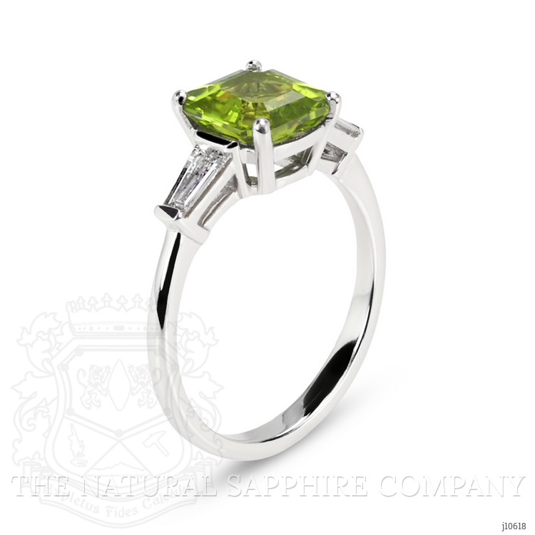 1.83 Ct. Green Peridot and Natural Diamond Three Stone Ring, Platinum 950