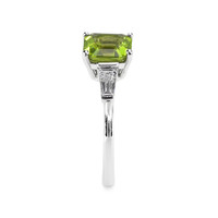 1.83 Ct. Green Peridot and Natural Diamond Three Stone Ring, Platinum 950 Image