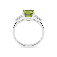 1.83 Ct. Green Peridot and Natural Diamond Three Stone Ring, Platinum 950 Image