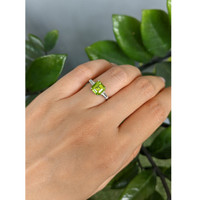 1.83 Ct. Green Peridot and Natural Diamond Three Stone Ring, Platinum 950 Life Style