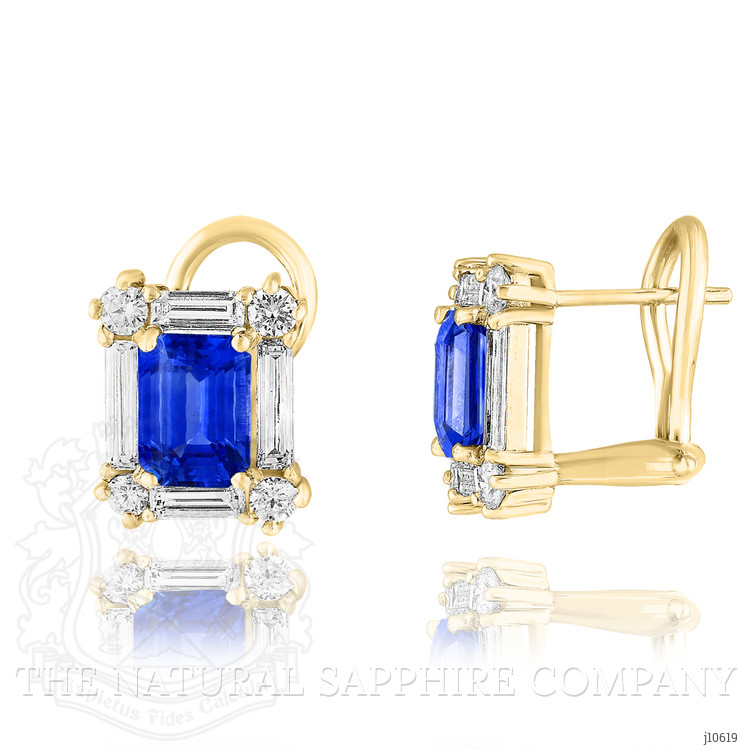 1.10 Ct.Tw. Blue Sapphire and Natural Diamond Halo Earrings, 14K Yellow Gold