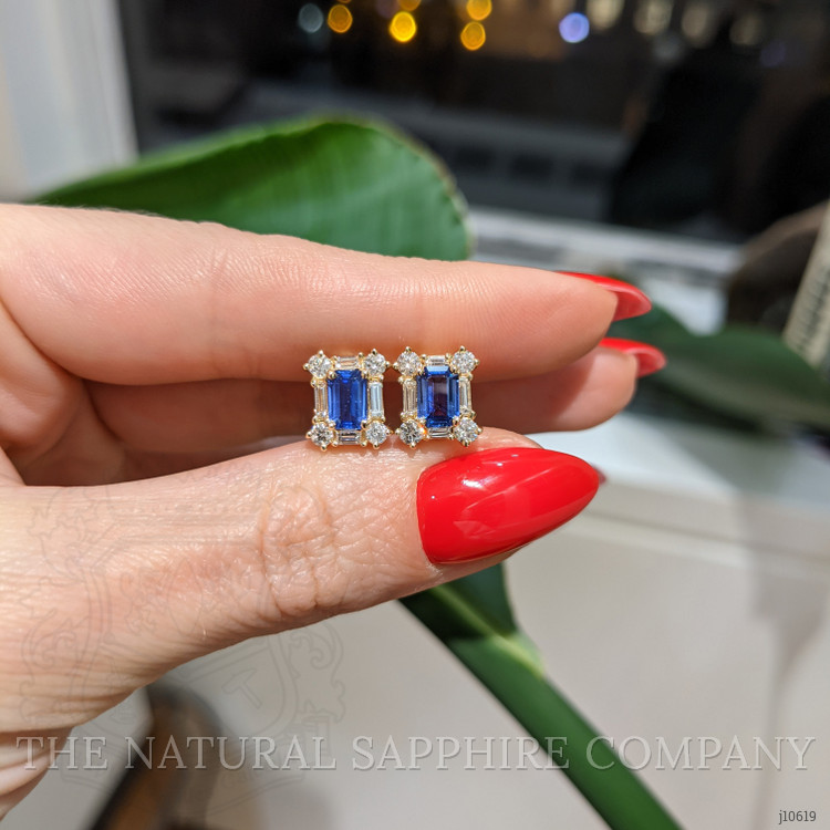 1.10 Ct.Tw. Blue Sapphire and Natural Diamond Halo Earrings, 14K Yellow Gold