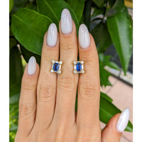 1.10 Ct.Tw. Blue Sapphire and Natural Diamond Halo Earrings, 14K Yellow Gold Life Style