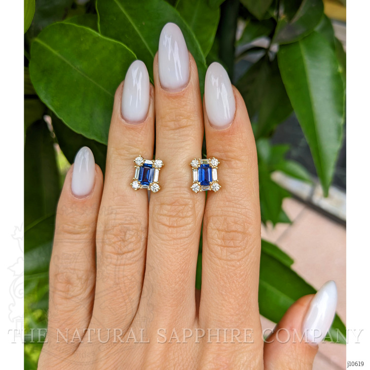 1.10 Ct.Tw. Blue Sapphire and Natural Diamond Halo Earrings, 14K Yellow Gold