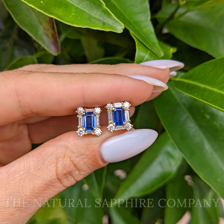 1.10 Ct.Tw. Blue Sapphire and Natural Diamond Halo Earrings, 14K Yellow Gold