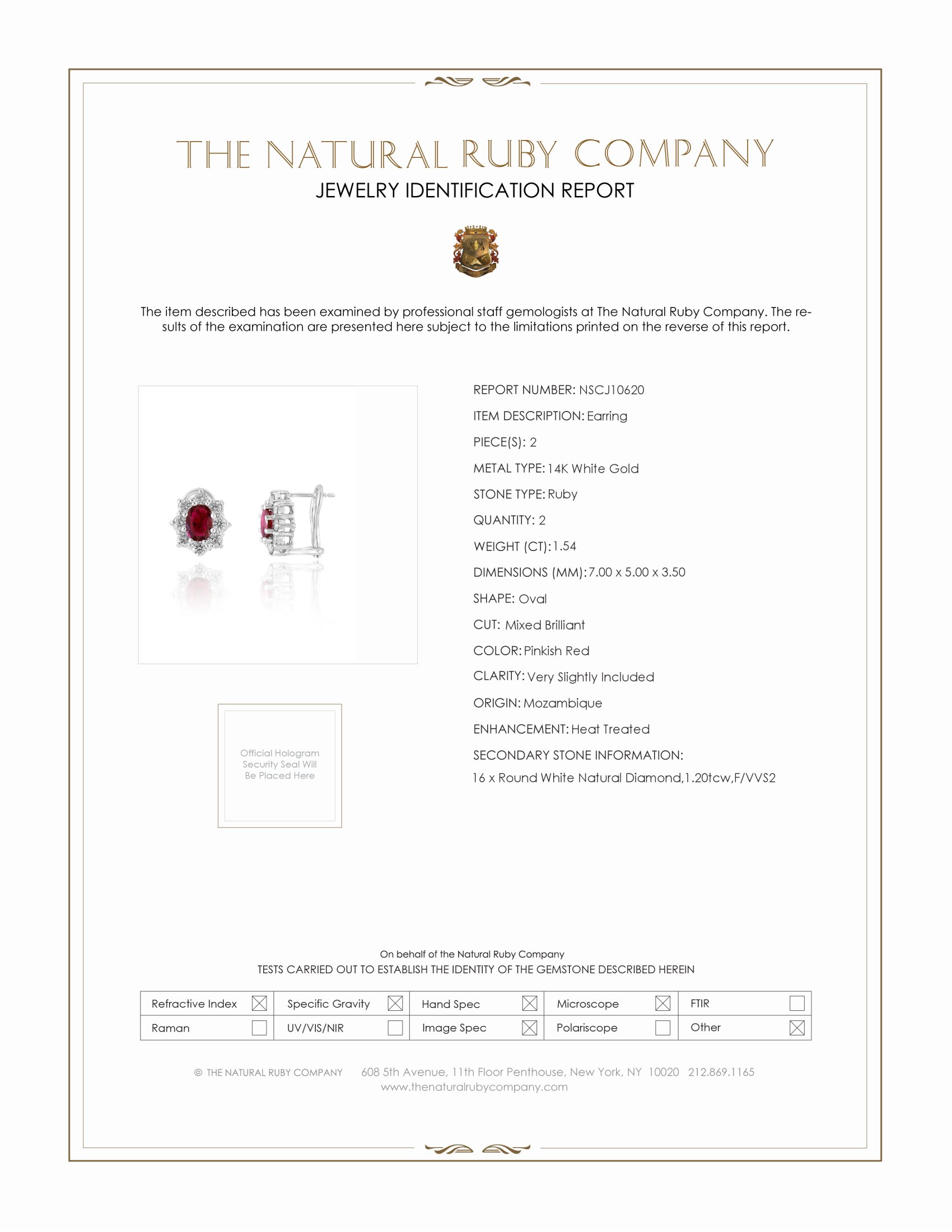 1.54 Ct.Tw. Pinkish Red Ruby and Natural Diamond Pave Earrings, 14K White Gold