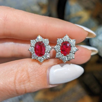 1.54 Ct.Tw. Ruby Natural Diamond Pave Earrings, 14K White Gold Image