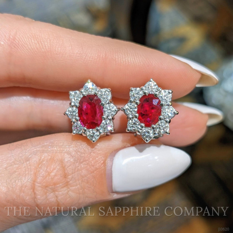 1.54 Ct.Tw. Ruby Natural Diamond Pave Earrings, 14K White Gold