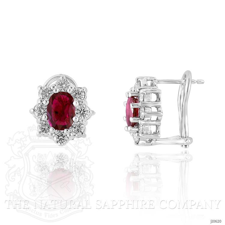 1.54 Ct.Tw. Ruby Natural Diamond Pave Earrings, 14K White Gold