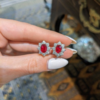 1.54 Ct.Tw. Ruby Natural Diamond Pave Earrings, 14K White Gold Life Style