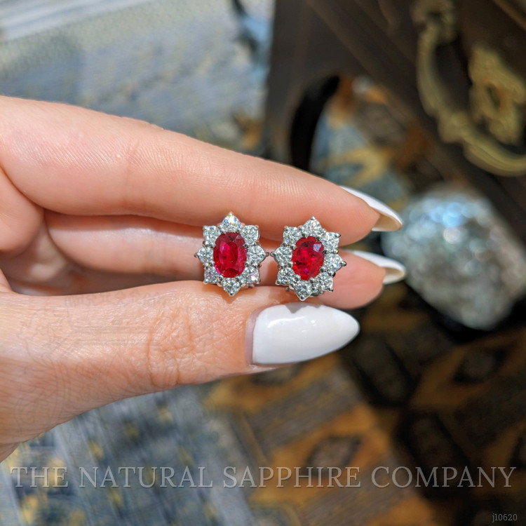 1.54 Ct.Tw. Ruby Natural Diamond Pave Earrings, 14K White Gold