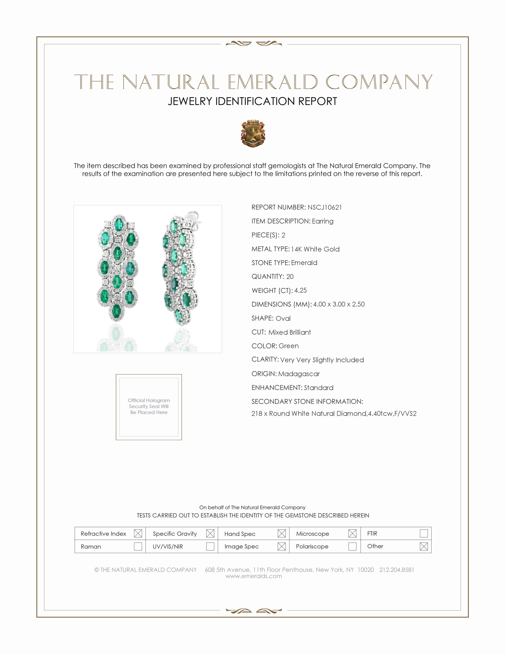 4.25 Ct.Tw. Emerald Natural Diamond Pave Earrings, 14K White Gold