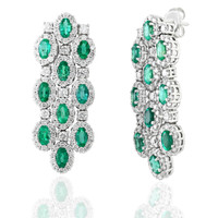 4.25 Ct.Tw. Emerald Natural Diamond Pave Earrings, 14K White Gold Image