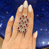 4.02 Ct.Tw. Ruby Natural Diamond Pave Earrings, 14K White Gold Life Style