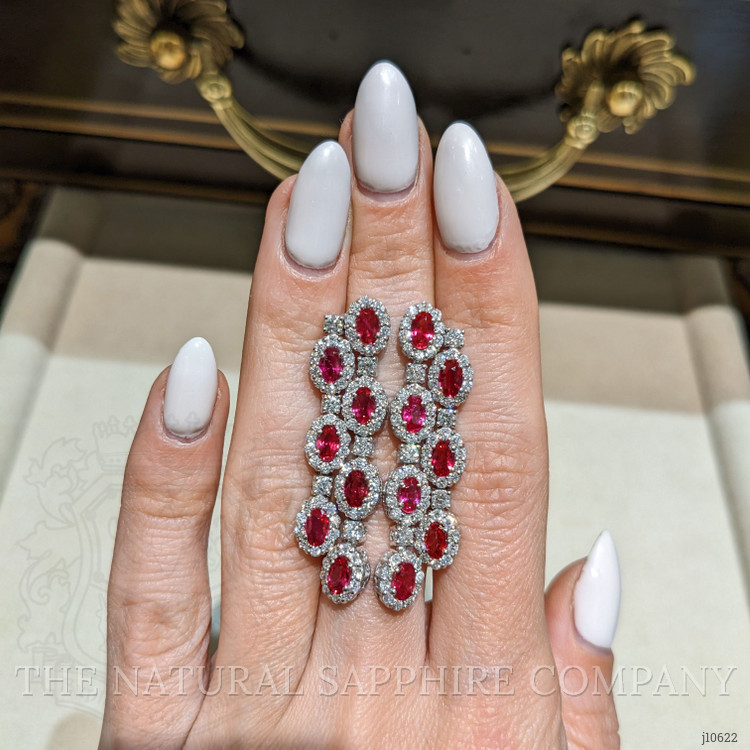 4.02 Ct.Tw. Ruby Natural Diamond Pave Earrings, 14K White Gold