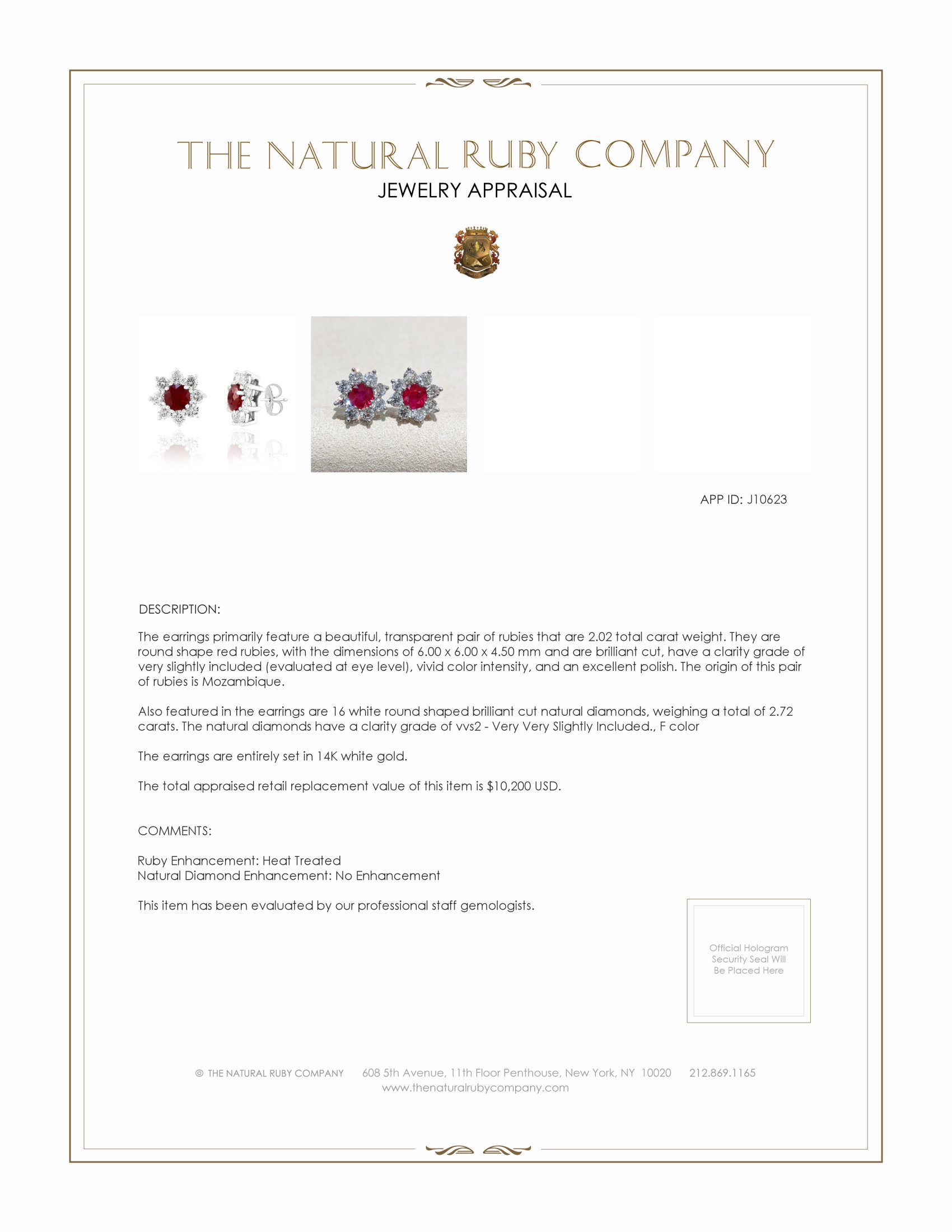 2.02 Ct.Tw. Ruby and Natural Diamond Pave Earrings, 14K White Gold