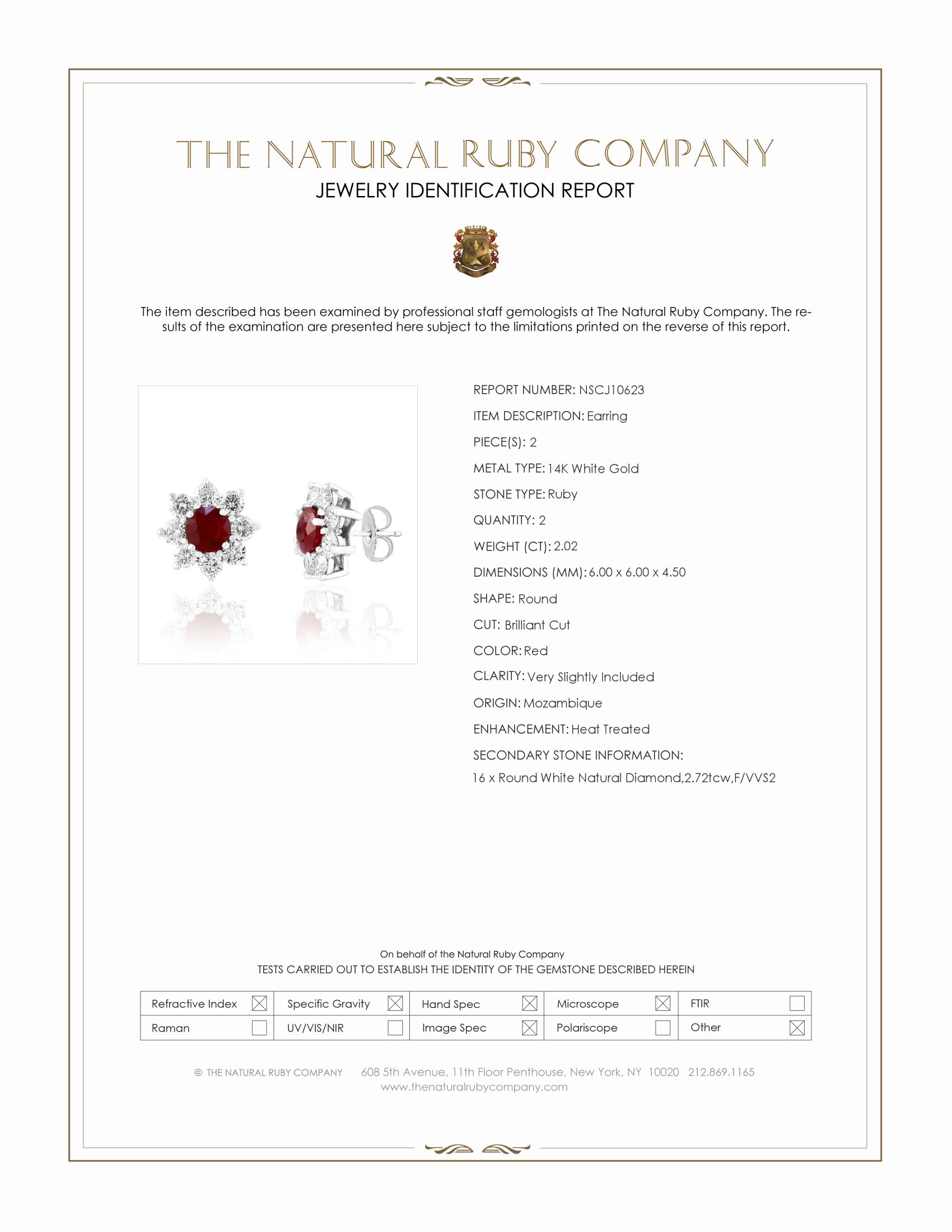 2.02 Ct.Tw. Ruby and Natural Diamond Studs Earrings, 14K White Gold