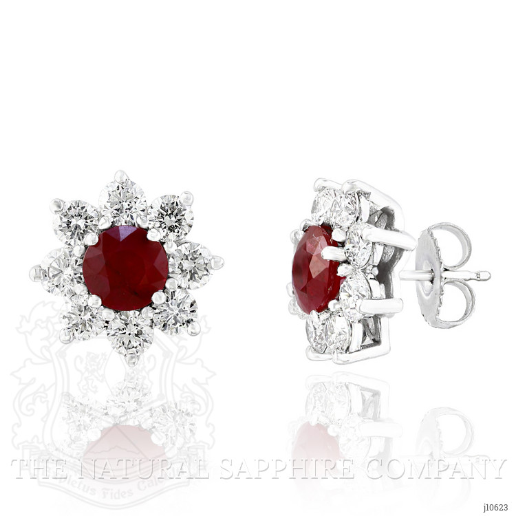 2.02 Ct.Tw. Ruby Natural Diamond Pave Earrings, 14K White Gold